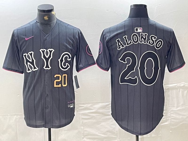Men New York Mets 20 Alonso Black City Edition 2024 Nike MLB Jersey style 3